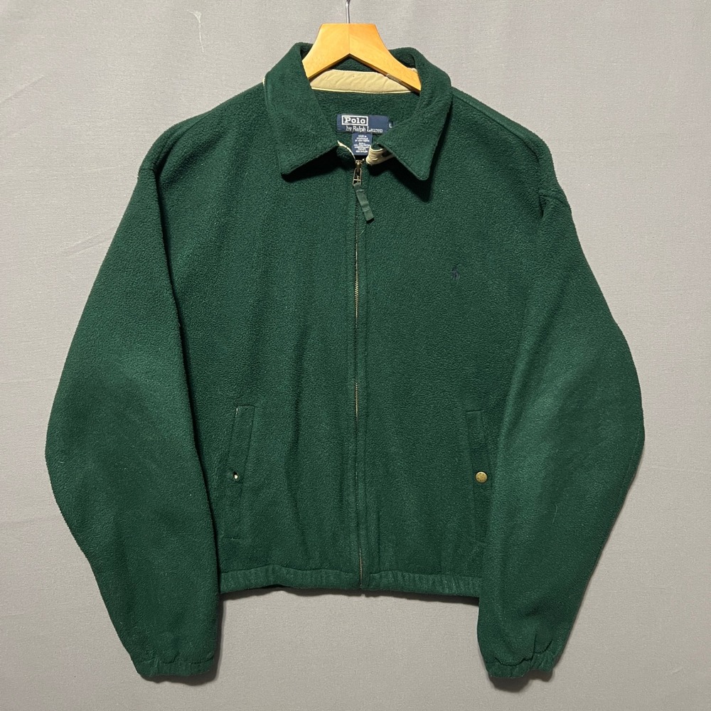 Polo Ralph Lauren Mens Green Polartec Fleece Full Zip Jacket Large Harrington